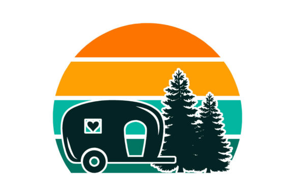 Camper Heart Window Retro Sunset PNG SVG