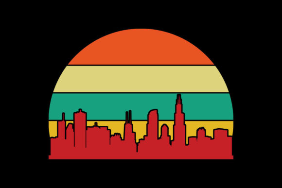Chicago Illinois Retro Sunset PNG SVG