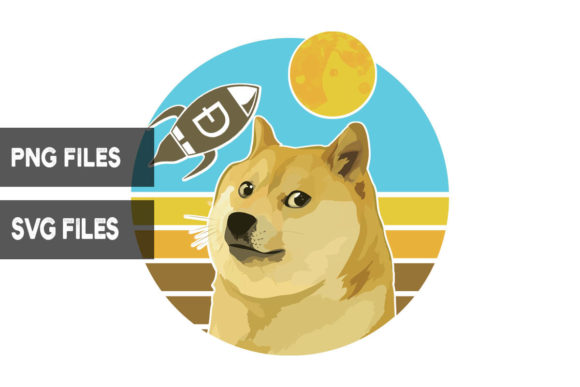 Dogecoin Rocket Moon Sunset PNG SVG