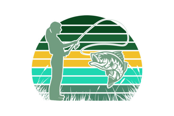 Female Bass Fishing Retro Sunset PNG SVG