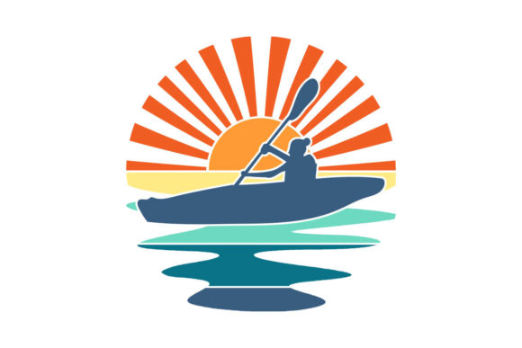 Female Canoeing Retro Sunset PNG SVG