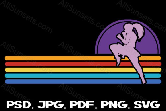 Female Karate Kick Retro Sunset PNG SVG