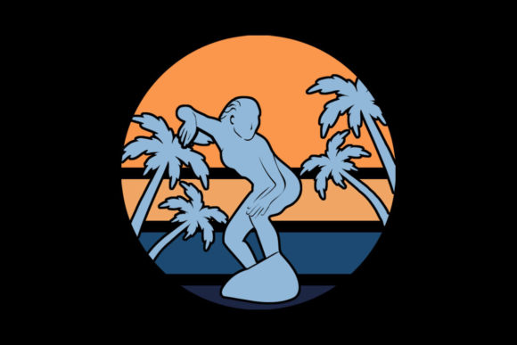 Female Surfer Beach Retro Sunset PNG SVG