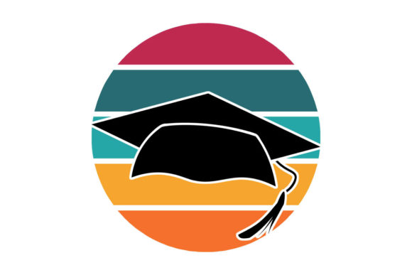 Graduation Cap Retro Sunset PNG SVG