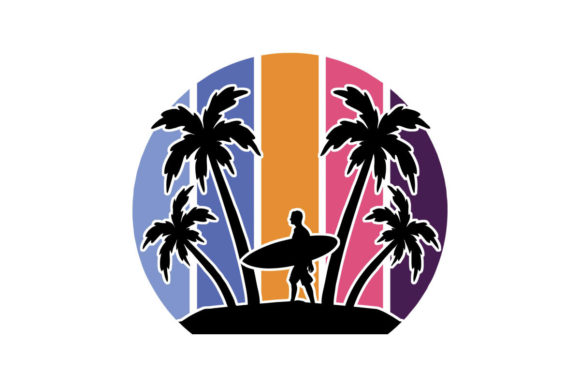 Male Surfer Palm Trees Sunset