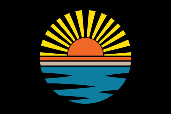 Ocean Sunrays Retro Sunset PNG SVG
