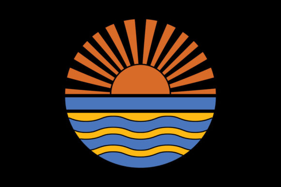 Ocean Waves Sun Rays Retro Sunset