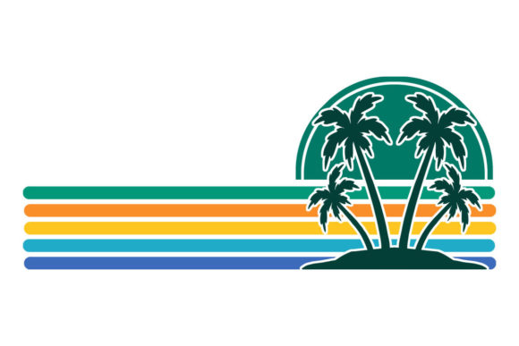 Palm Trees Retro Sunset PNG SVG