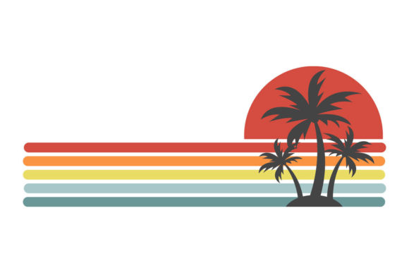Palm Trees Stripes Retro Sunset PNG SVG