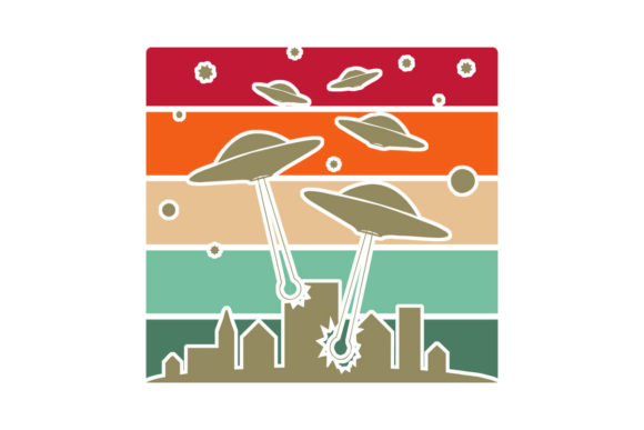 UFOs Attack City Retro Stripes PNG SVG